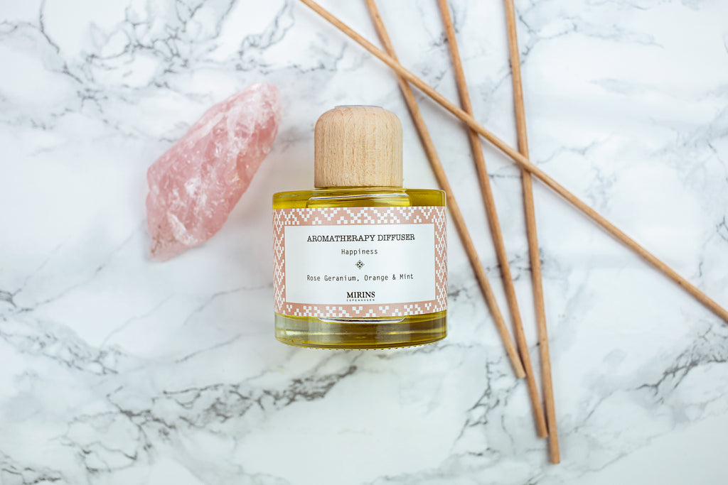 Reed Diffuser - Happiness - Rose geranium, Orange & Mint